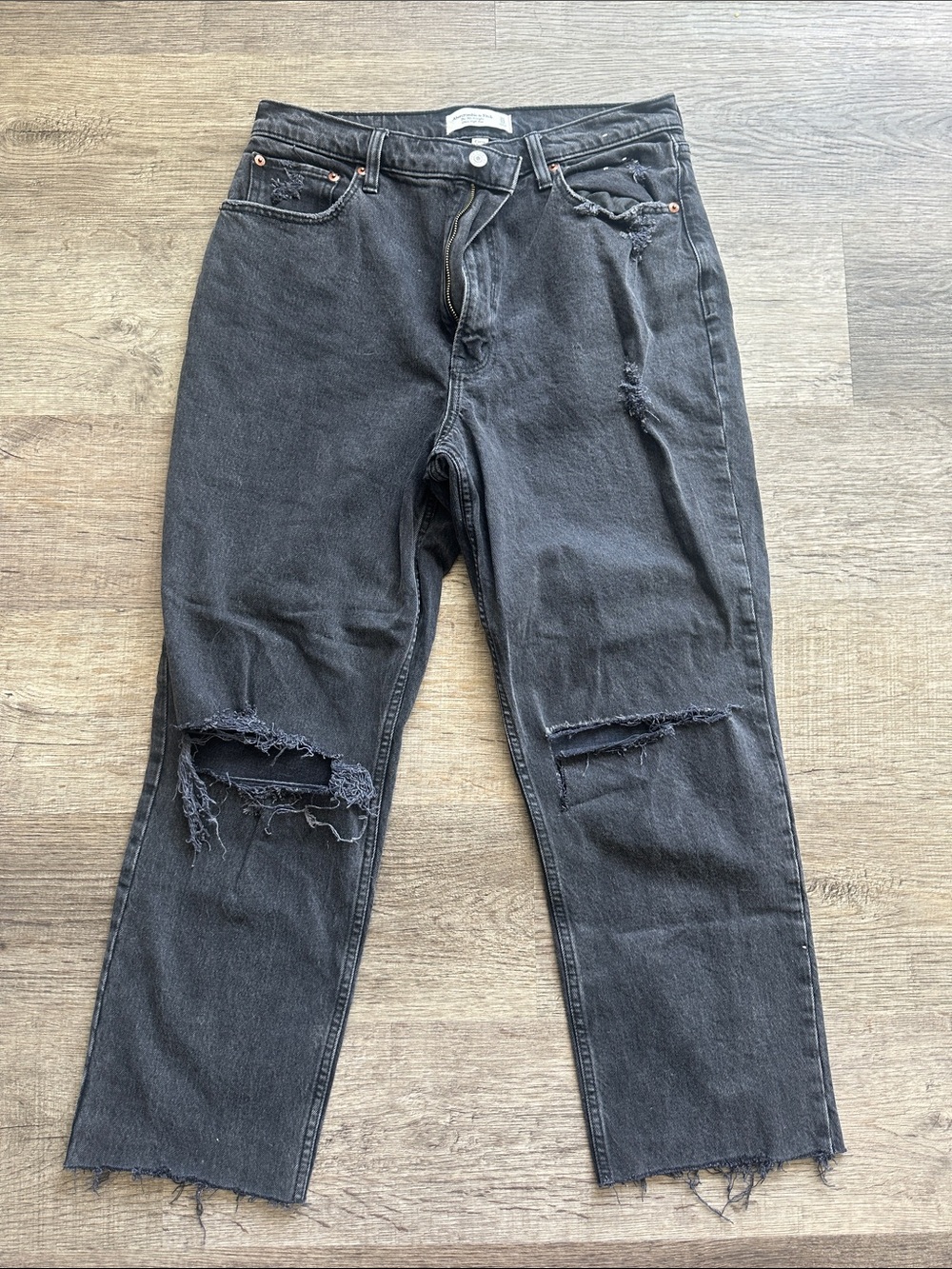 Abercrombie & Fitch Black Distressed Straight-Leg Jeans